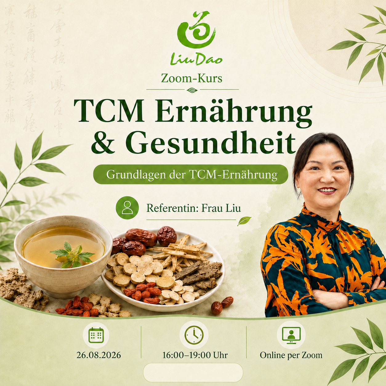 TCM Ernährung & Gesundheit mit Frau Liu - Livekurs am 26.08.2026
